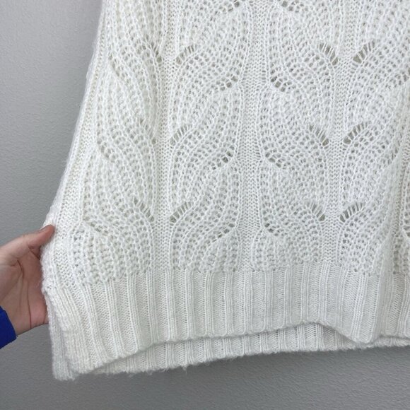 J.Crew Women's Medium Pointelle Cable Knit Sweater Mock Neck Ivory Cream Alpaca - Picture 14 of 14